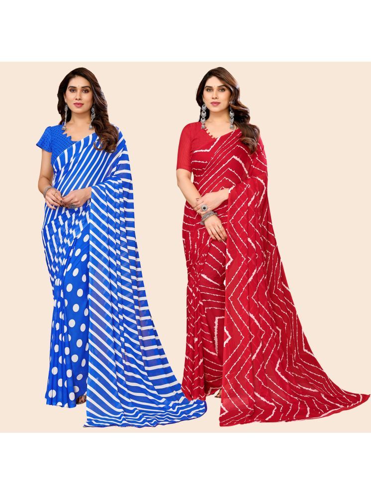     			ANAND SAREES Georgette Striped Saree With Blouse Piece - Multicolour ( Pack of 2 )