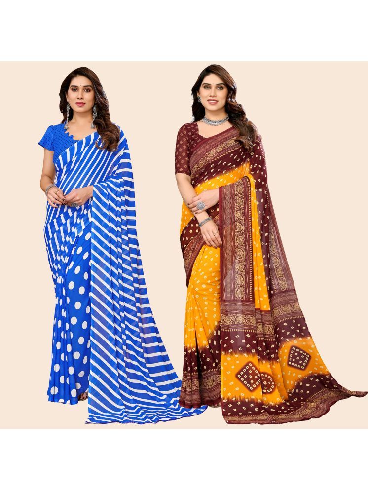     			ANAND SAREES Georgette Striped Saree With Blouse Piece - Multicolour ( Pack of 2 )