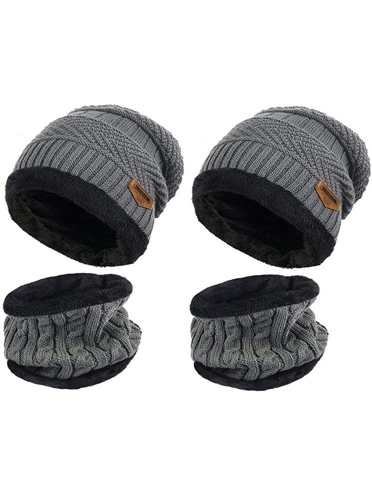     			ATIPRIYA Grey Woollen Men's Cap ( Pack of 2 )