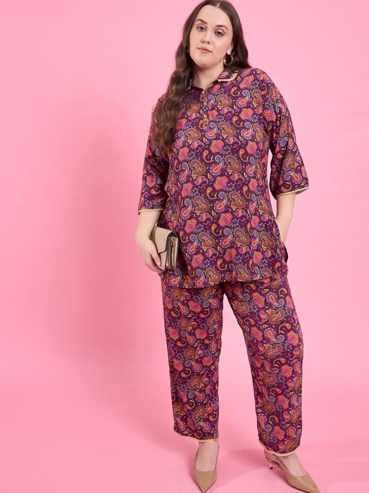     			AUSTIVO Purple Printed Pant Top Set