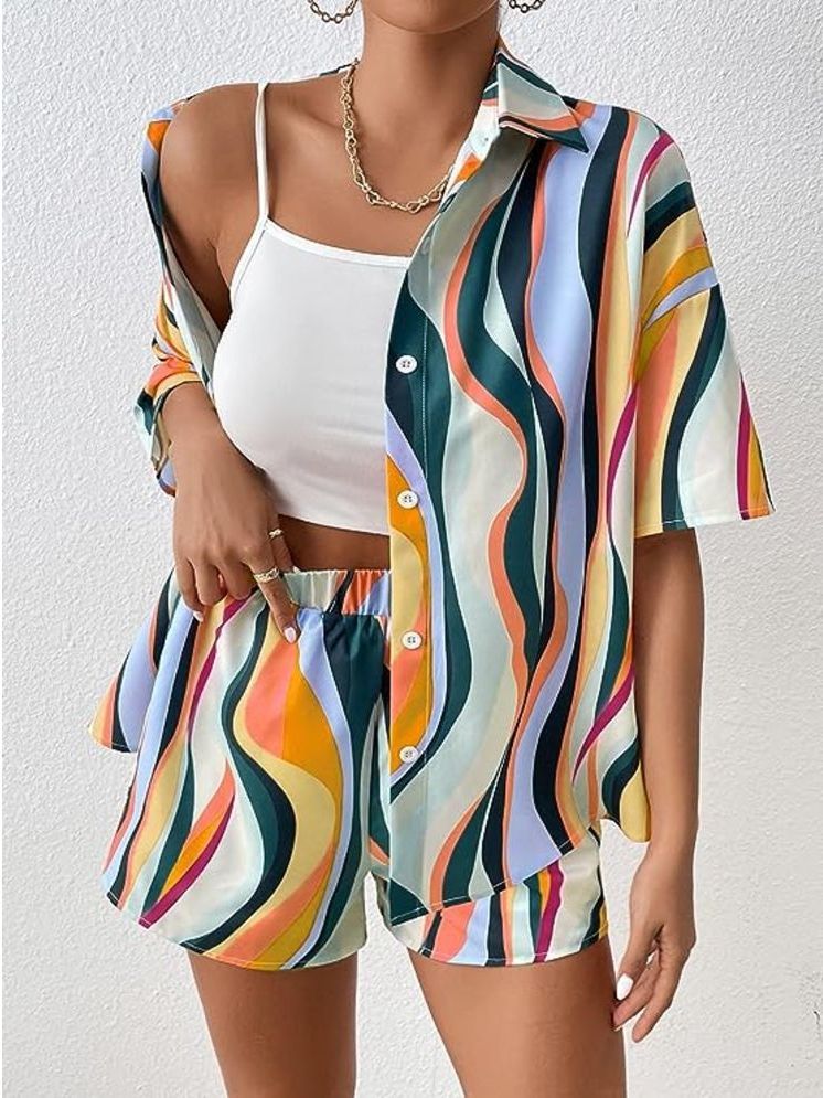     			COOL AND CASUAL Multicolor Printed Shorts Top Set