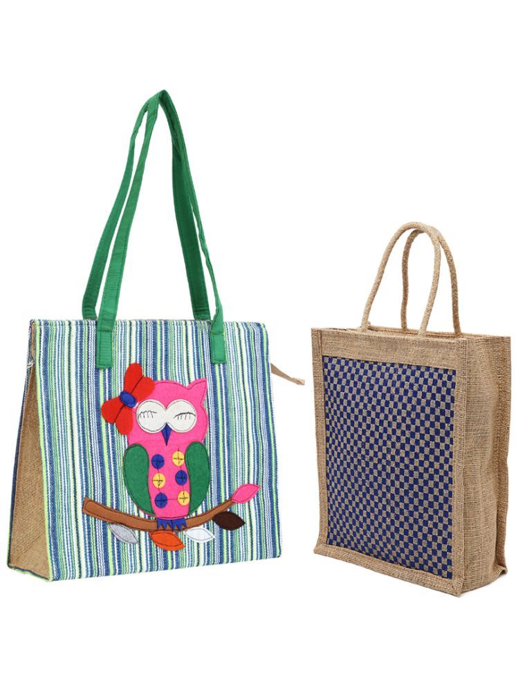     			ENSAC Blue Jute Tote Bag