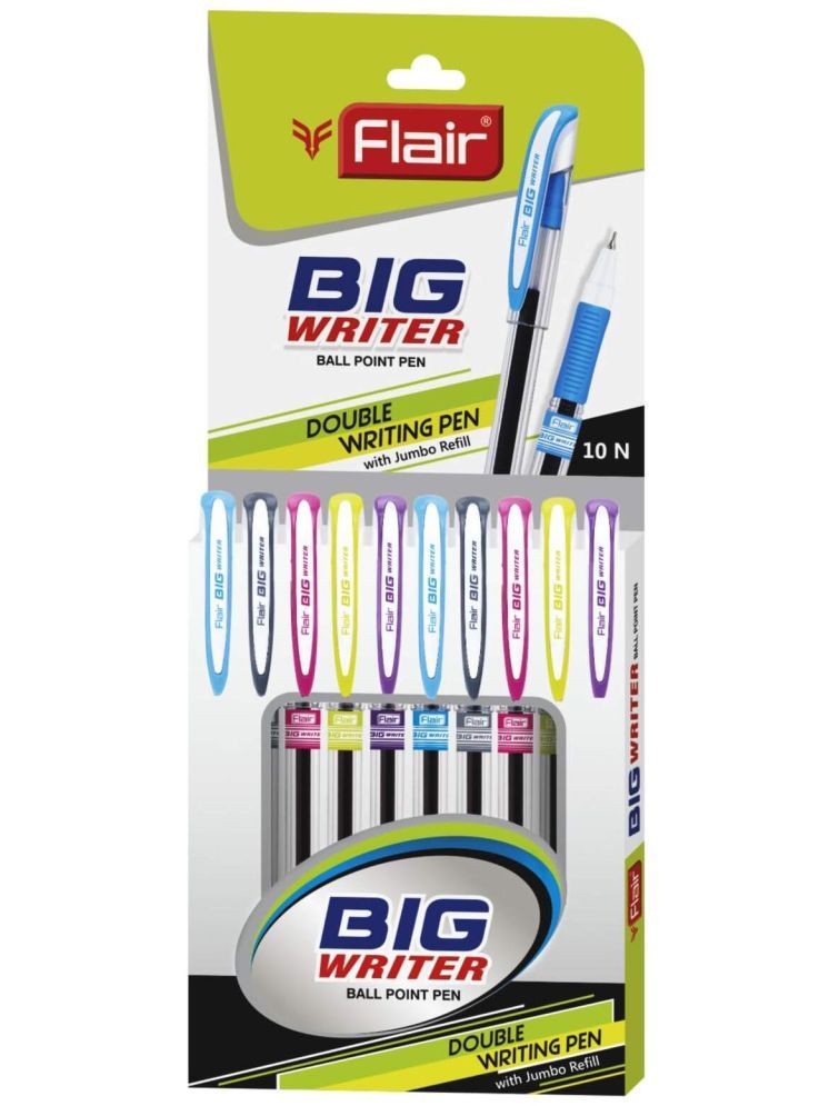     			Flair Big Writer Ball Pen Wallet Pack 0.7 Mm Tip Size Blue Ink, Set Of 10 Pen