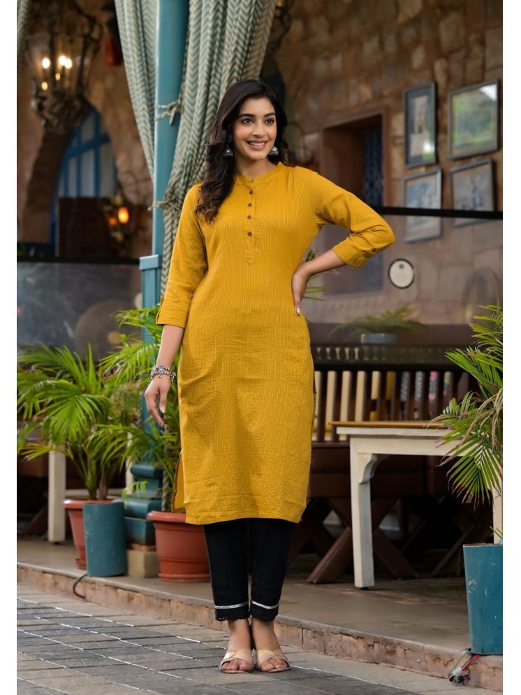     			Juniper Cotton Striped Straight Women's Kurti - Mustard ( Pack of 1 )