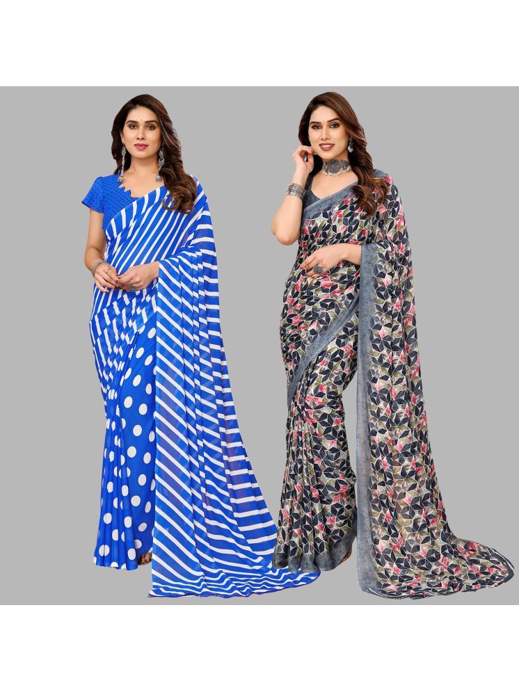     			Kashvi Sarees Georgette Printed Saree With Blouse Piece - Multicolour ( Pack of 2 )