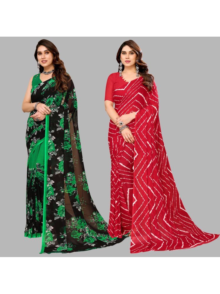     			Kashvi Sarees Georgette Printed Saree With Blouse Piece - Multicolour ( Pack of 2 )