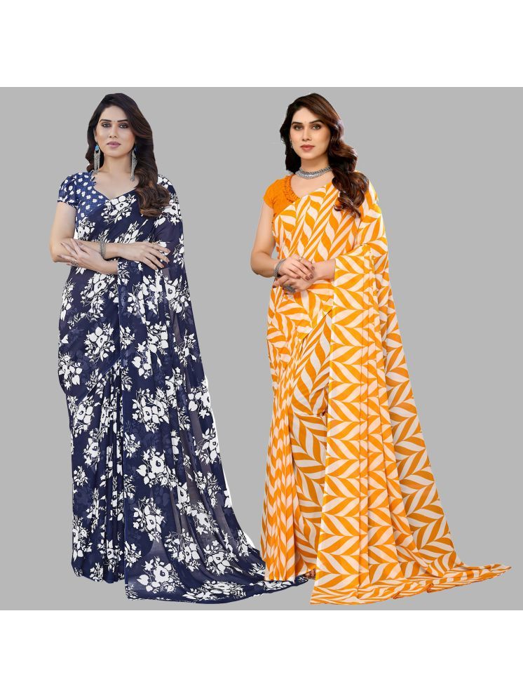     			Kashvi Sarees Georgette Printed Saree With Blouse Piece - Multicolour ( Pack of 2 )