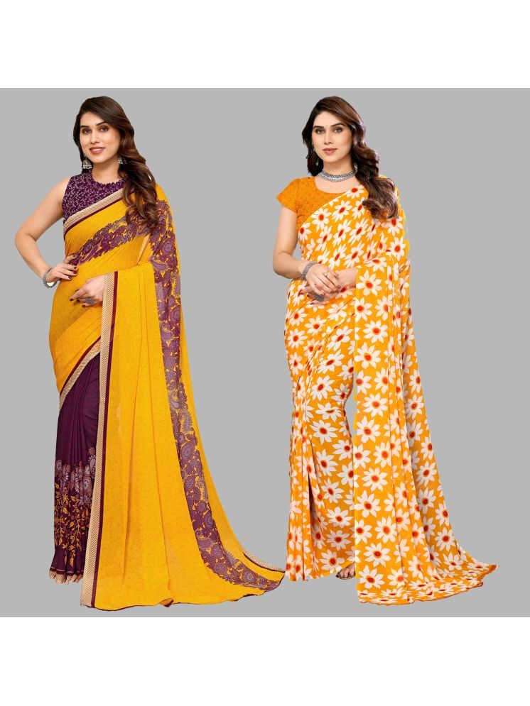     			Kashvi Sarees Georgette Printed Saree With Blouse Piece - Multicolour ( Pack of 2 )