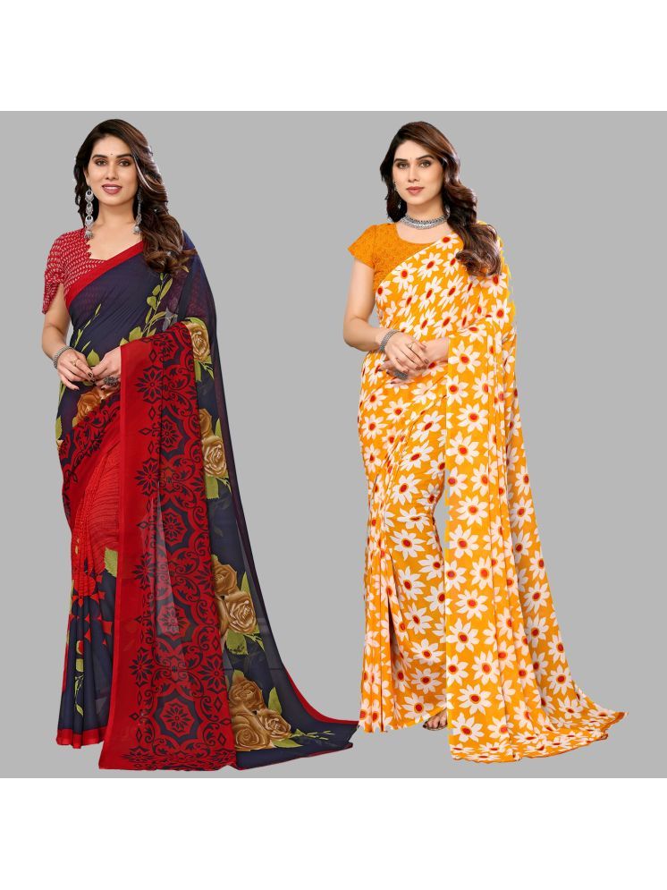     			Kashvi Sarees Georgette Printed Saree With Blouse Piece - Multicolour ( Pack of 2 )