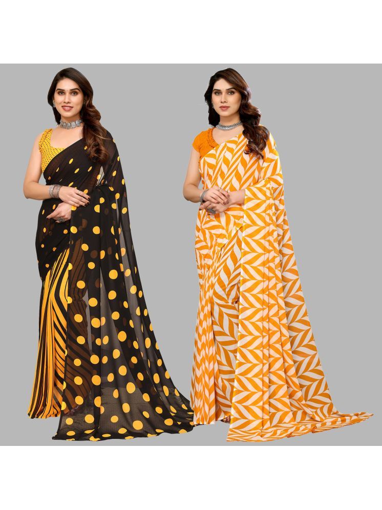     			Kashvi Sarees Georgette Printed Saree With Blouse Piece - Multicolour ( Pack of 2 )