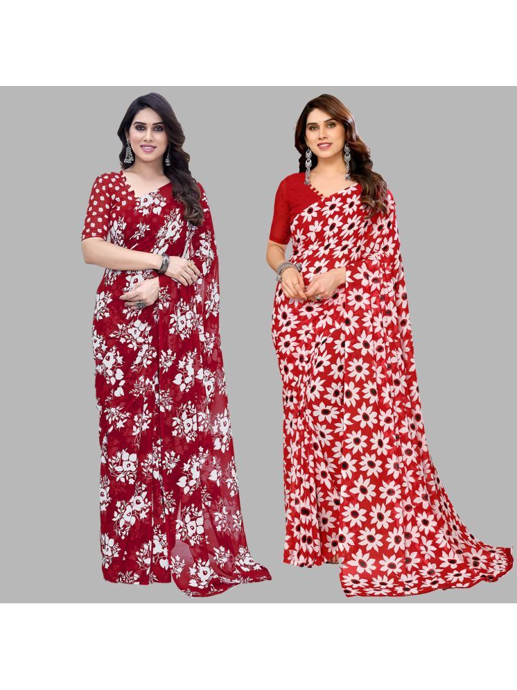     			Kashvi Sarees Georgette Printed Saree With Blouse Piece - Multicolour ( Pack of 2 )