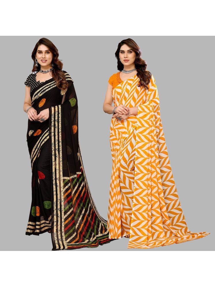     			Kashvi Sarees Georgette Printed Saree With Blouse Piece - Multicolour ( Pack of 2 )