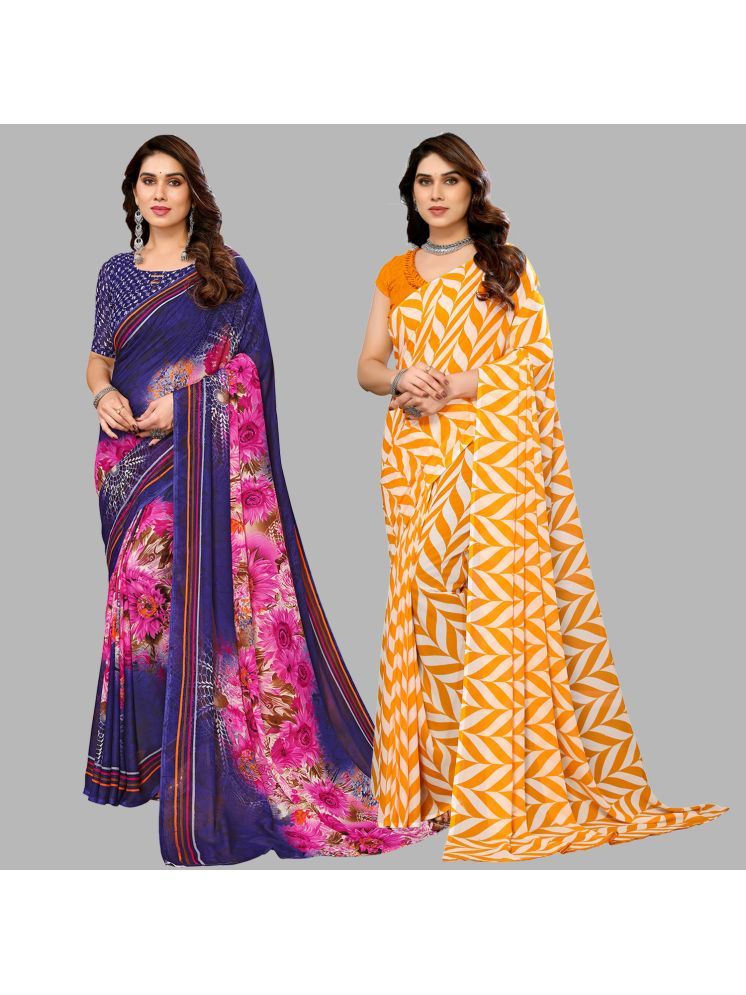     			Kashvi Sarees Georgette Printed Saree With Blouse Piece - Multicolour ( Pack of 2 )