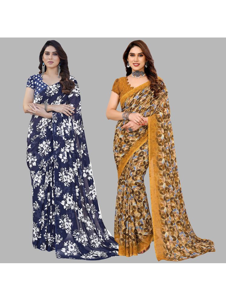     			Kashvi Sarees Georgette Printed Saree With Blouse Piece - Multicolour ( Pack of 2 )