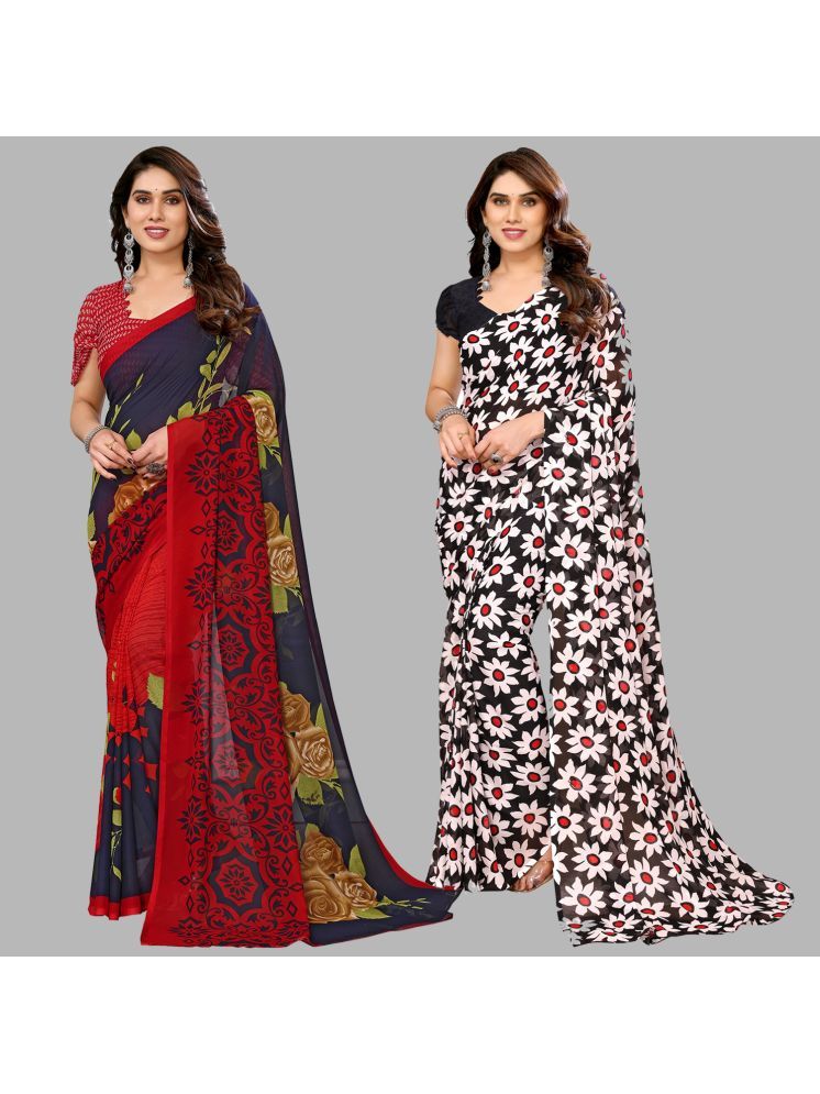     			Kashvi Sarees Georgette Printed Saree With Blouse Piece - Multicolour ( Pack of 2 )