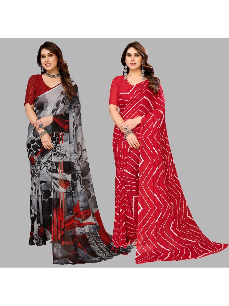     			Kashvi Sarees Georgette Printed Saree With Blouse Piece - Multicolour ( Pack of 2 )