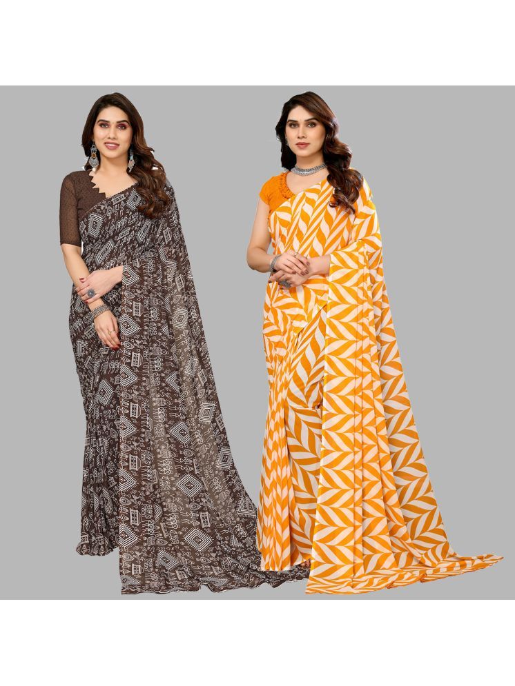     			Kashvi Sarees Georgette Printed Saree With Blouse Piece - Multicolour ( Pack of 2 )