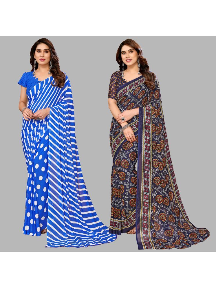     			Kashvi Sarees Georgette Printed Saree With Blouse Piece - Multicolour ( Pack of 2 )