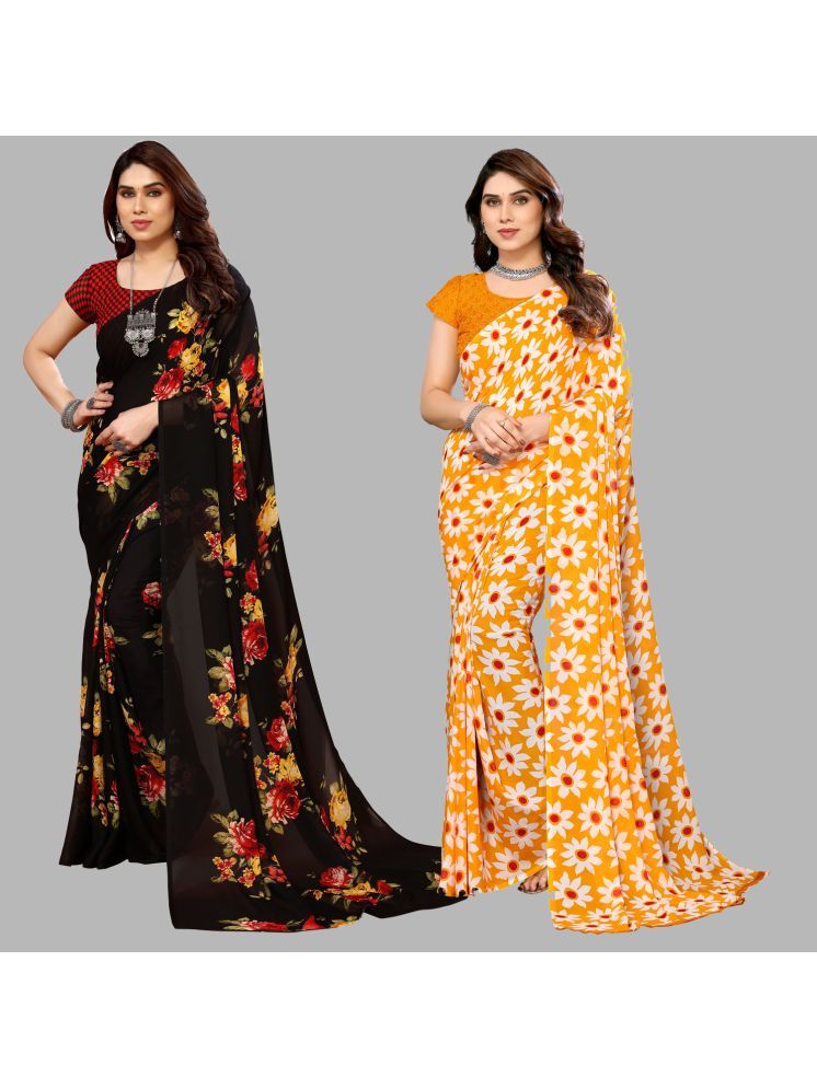     			Kashvi Sarees Georgette Printed Saree With Blouse Piece - Multicolour ( Pack of 2 )