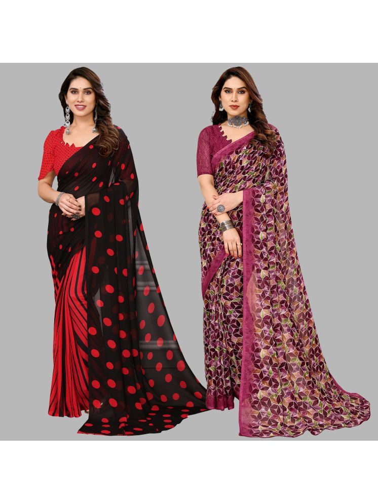     			Kashvi Sarees Georgette Printed Saree With Blouse Piece - Multicolour ( Pack of 2 )