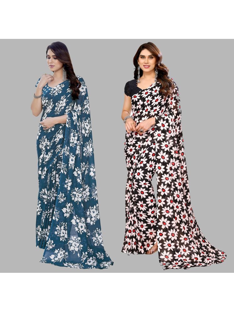     			Kashvi Sarees Georgette Printed Saree With Blouse Piece - Multicolour ( Pack of 2 )