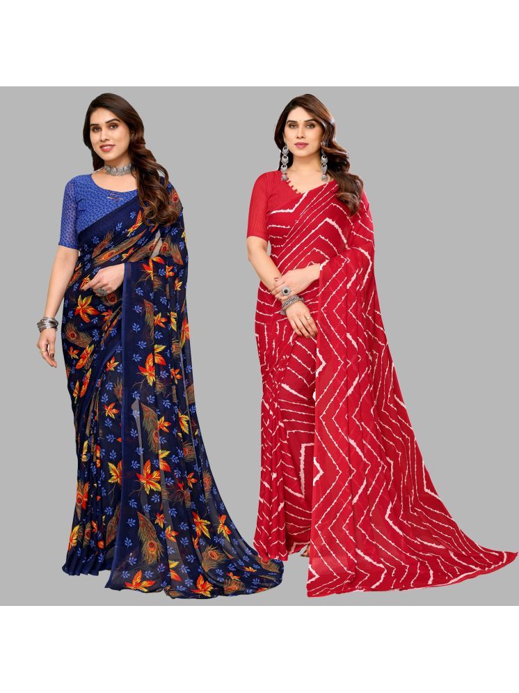     			Kashvi Sarees Georgette Printed Saree With Blouse Piece - Multicolour ( Pack of 2 )