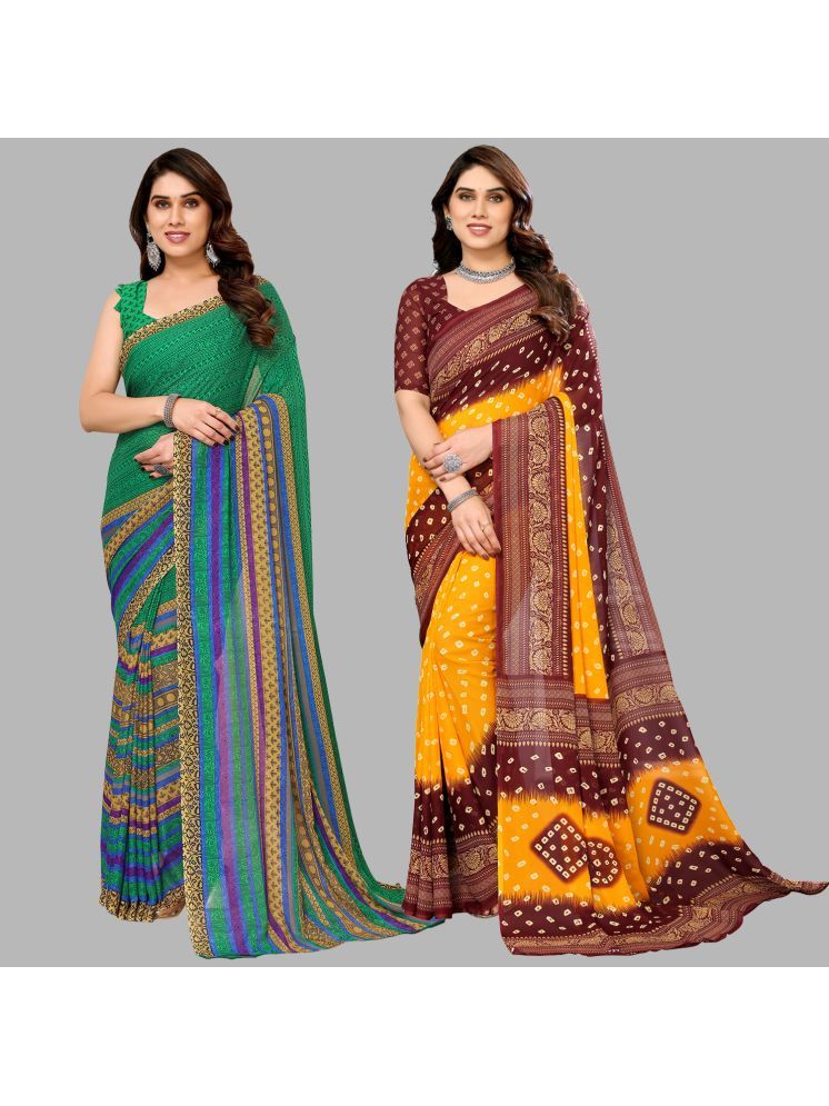     			Kashvi Sarees Georgette Printed Saree With Blouse Piece - Multicolour ( Pack of 2 )