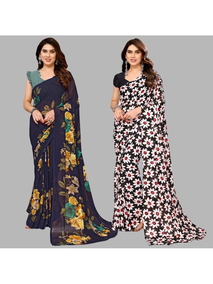     			Kashvi Sarees Georgette Printed Saree With Blouse Piece - Multicolour ( Pack of 2 )