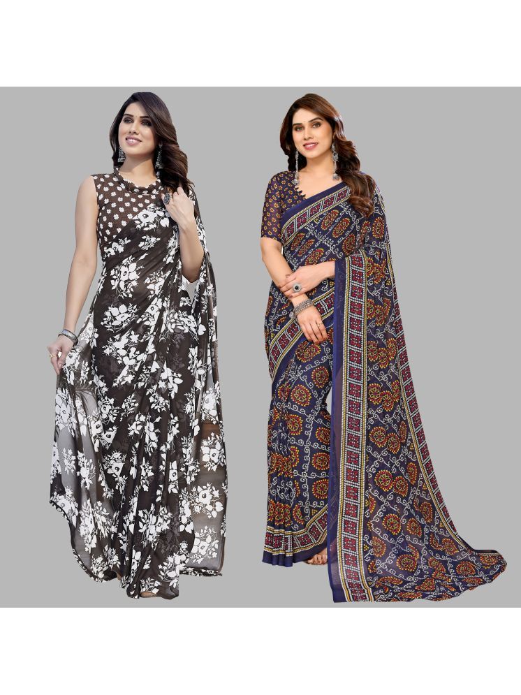     			Kashvi Sarees Georgette Printed Saree With Blouse Piece - Multicolour ( Pack of 2 )