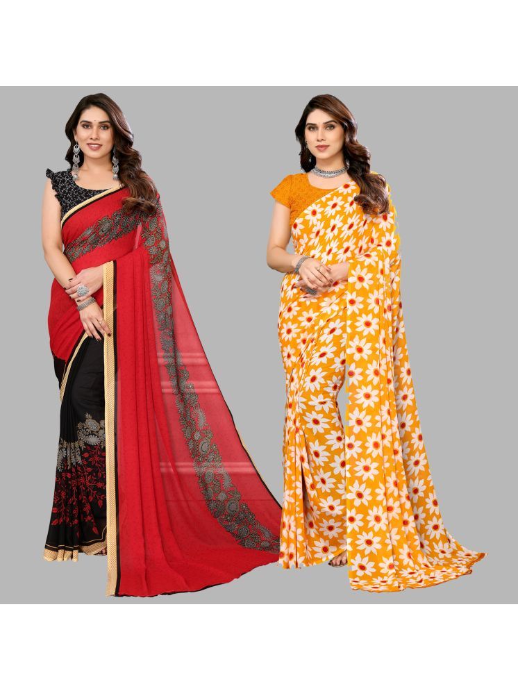     			Kashvi Sarees Georgette Printed Saree With Blouse Piece - Multicolour ( Pack of 2 )