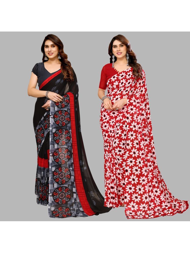     			Kashvi Sarees Georgette Printed Saree With Blouse Piece - Multicolour ( Pack of 2 )