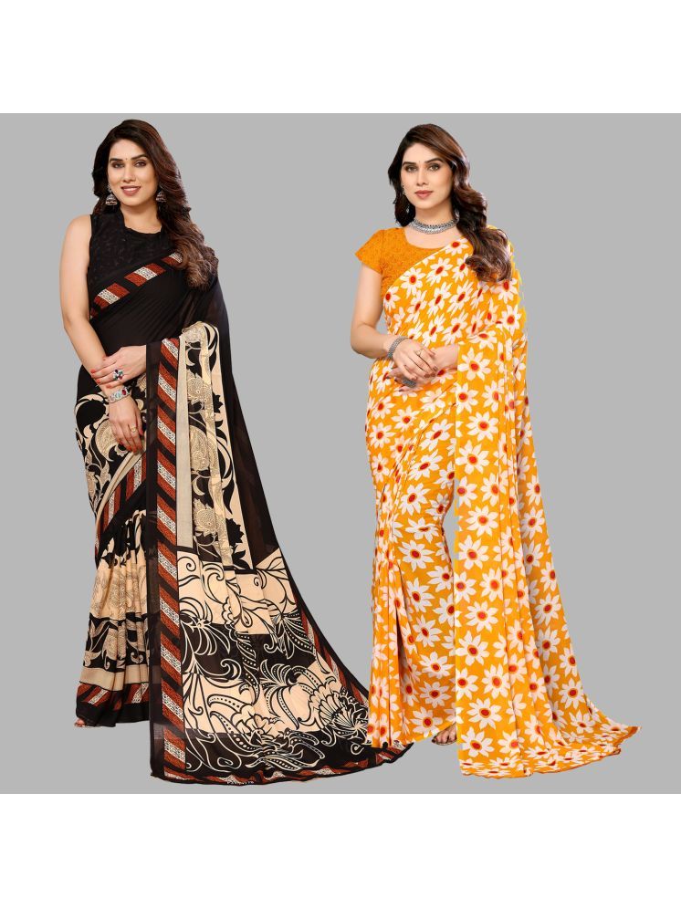     			Kashvi Sarees Georgette Printed Saree With Blouse Piece - Multicolour ( Pack of 2 )