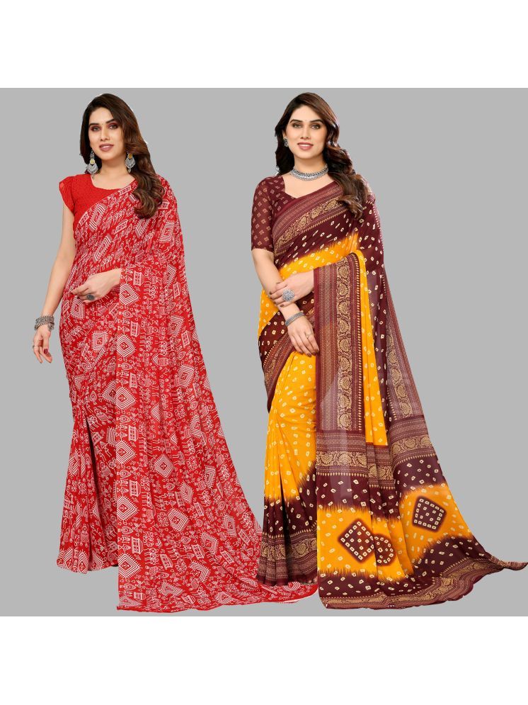     			Kashvi Sarees Georgette Printed Saree With Blouse Piece - Multicolour ( Pack of 2 )