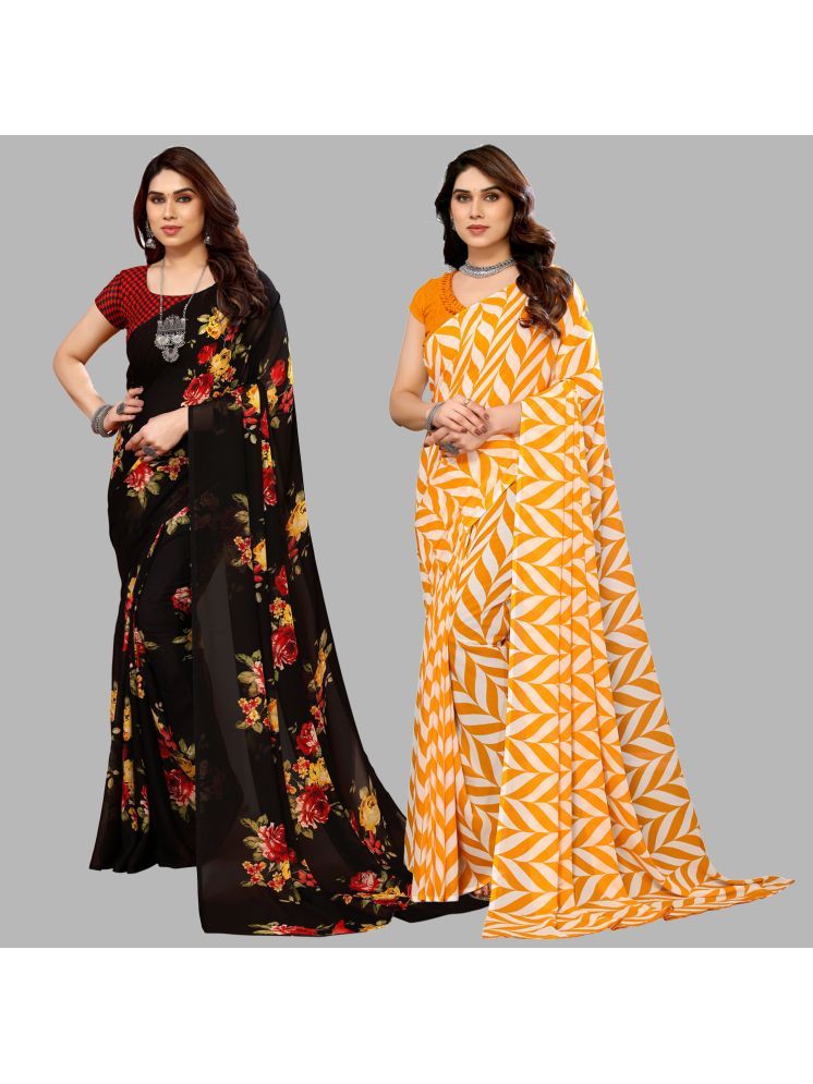     			Kashvi Sarees Georgette Printed Saree With Blouse Piece - Multicolour ( Pack of 2 )