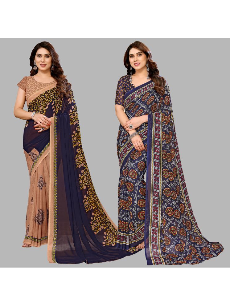     			Kashvi Sarees Georgette Printed Saree With Blouse Piece - Multicolour ( Pack of 2 )