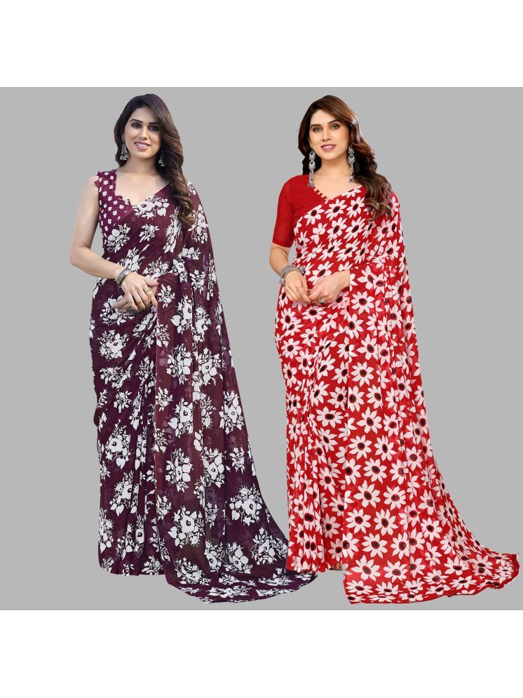     			Kashvi Sarees Georgette Printed Saree With Blouse Piece - Multicolour ( Pack of 2 )