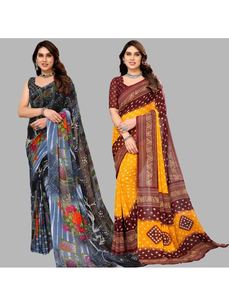     			Kashvi Sarees Georgette Printed Saree With Blouse Piece - Multicolour ( Pack of 2 )