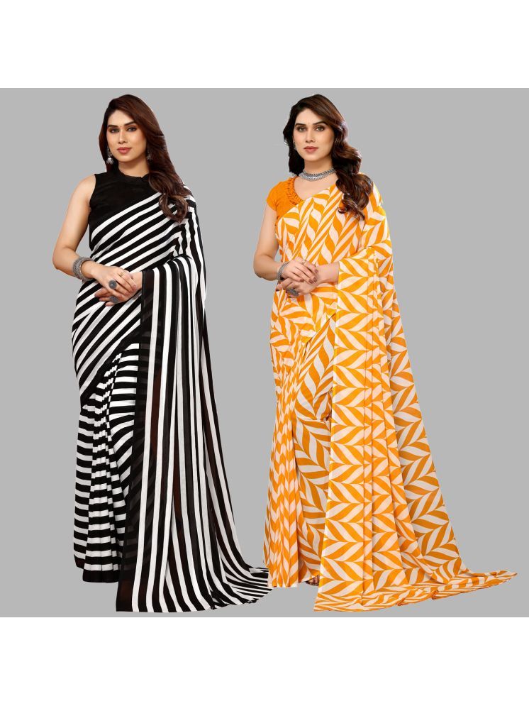     			Kashvi Sarees Georgette Striped Saree With Blouse Piece - Multicolour ( Pack of 2 )