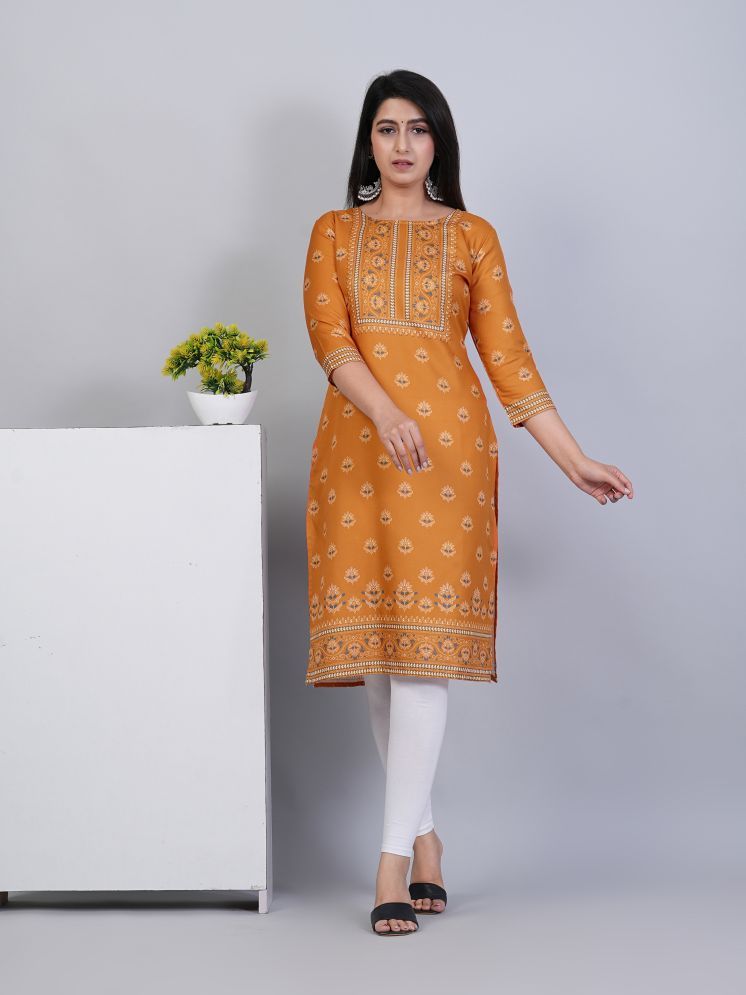     			Parastri Rayon Printed Straight Women's Kurti - Orange ( Pack of 1 )