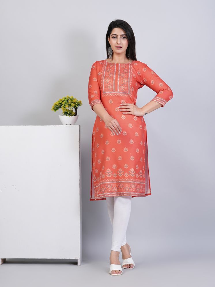     			Parastri Rayon Printed Straight Women's Kurti - Pink ( Pack of 1 )