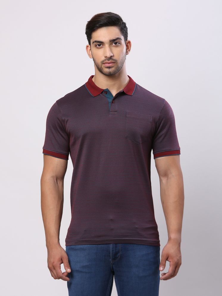     			Raymond Cotton Regular Fit Self Design Half Sleeves Men's Polo T Shirt - Maroon ( Pack of 1 )