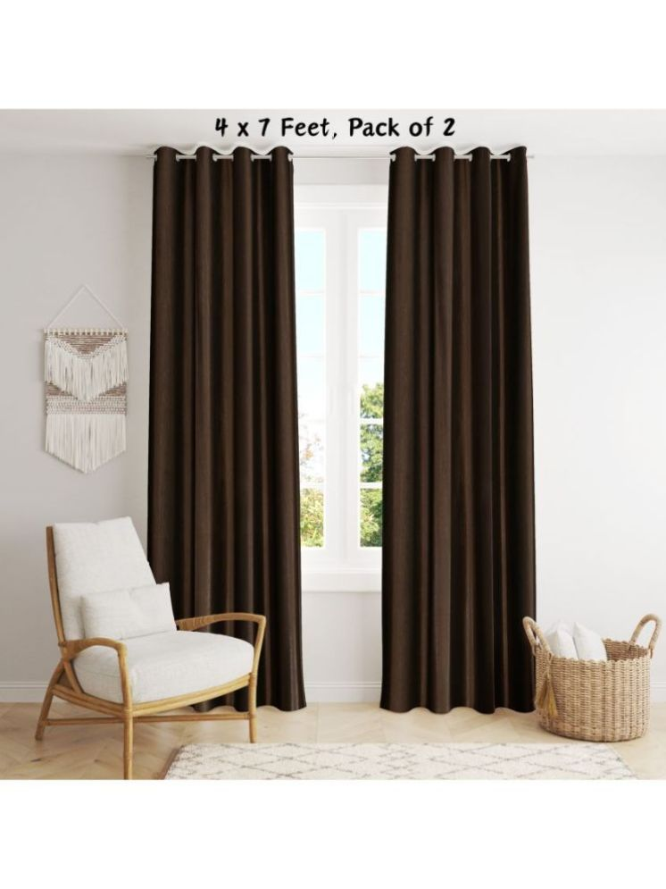     			SWIZIER Solid Room Darkening Eyelet Curtain 7 ft ( Pack of 2 ) - Brown