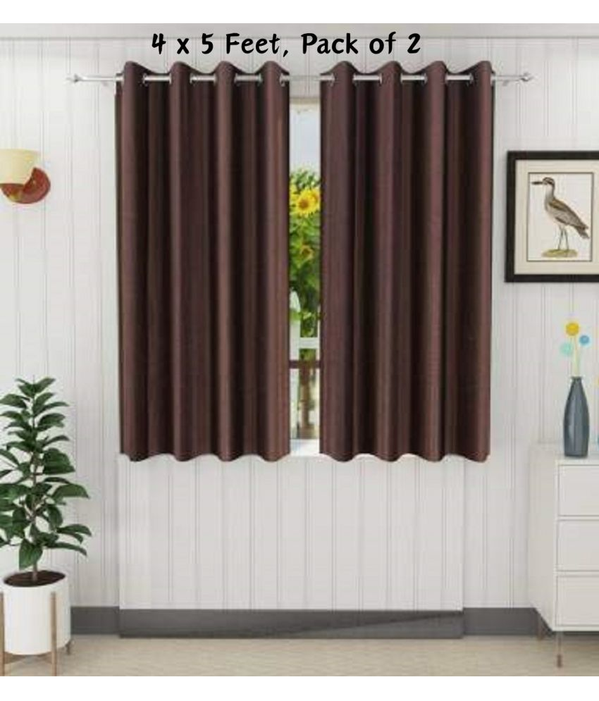     			SWIZIER Solid Semi-Transparent Eyelet Curtain 5 ft ( Pack of 2 ) - Brown