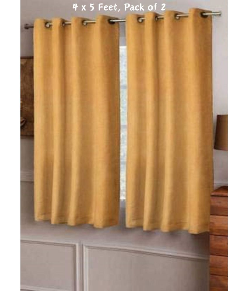     			SWIZIER Solid Semi-Transparent Eyelet Curtain 5 ft ( Pack of 2 ) - Gold