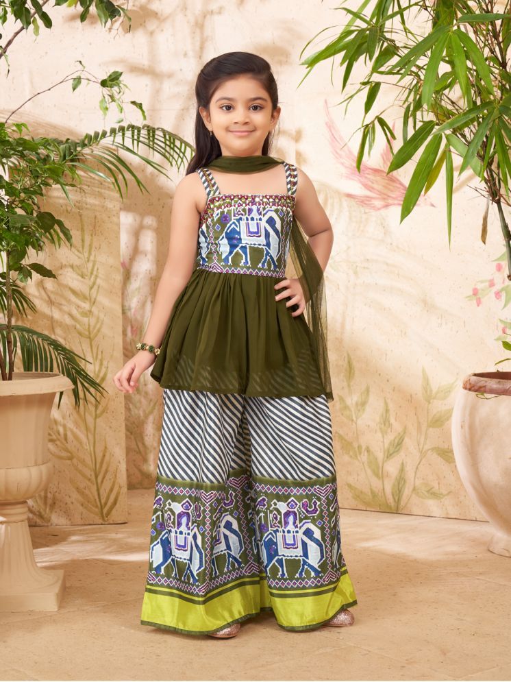     			Aarika Dark Green Silk Girls Top & Sharara Set ( Pack of 1 )