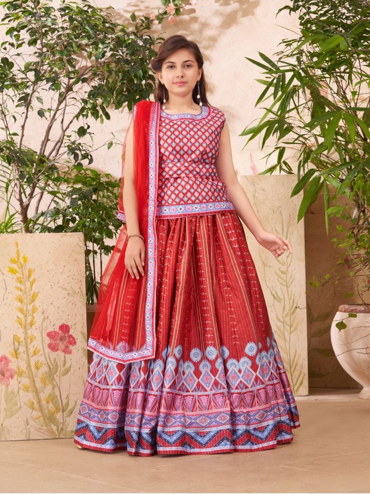     			Aarika Red Silk Girls Lehenga Choli Set ( Pack of 1 )