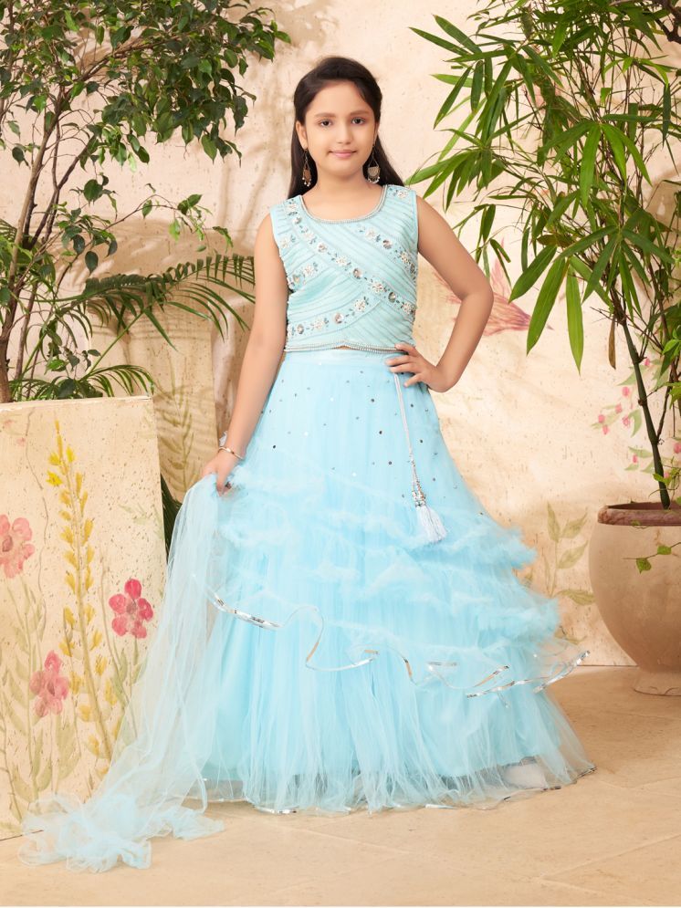     			Aarika Turquoise Net Girls Lehenga Choli Set ( Pack of 1 )