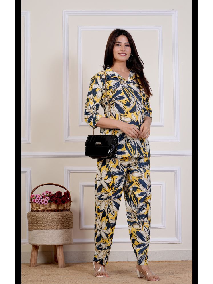     			Angvarnika Yellow Printed Pant Top Set