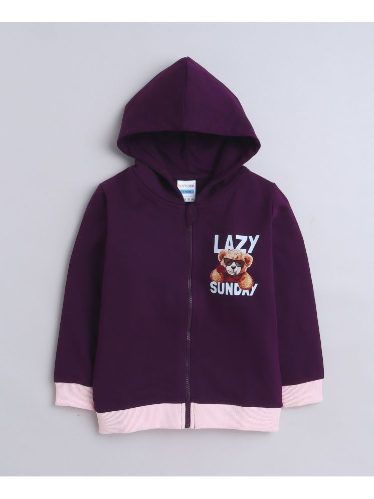     			BUMZEE Wine Girls  Full Sleeves Cotton Hooded Zipper Sweatshirt Age - 7-8 Years