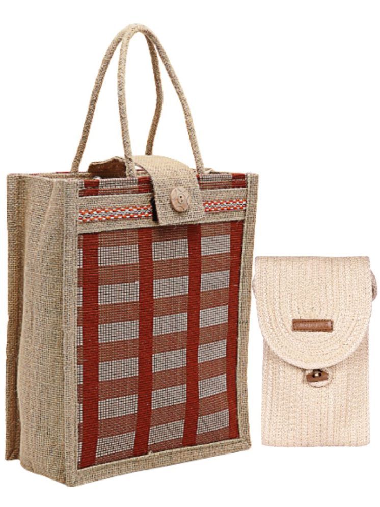     			ENSAC Beige Jute Handheld Bag